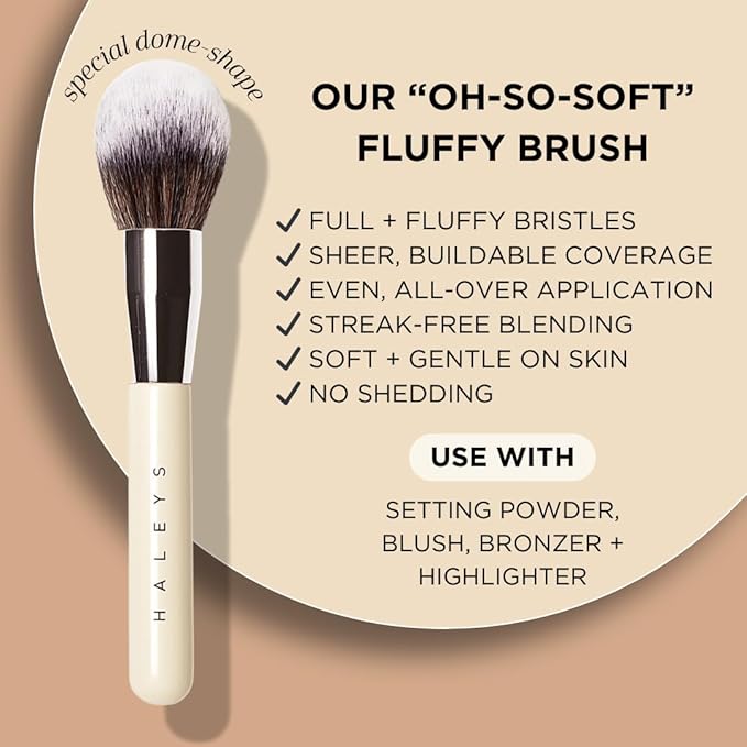 HALEYS Powder Brush VEGAN+CRUELTY-FREE, Soft, Streak-free, Perfect Blending, Buff, Blurs, Smooths, Control, Precision, Complexion tools, For powder, setting powder, blush, Sustainable Wood Handle-Velvo Beauty