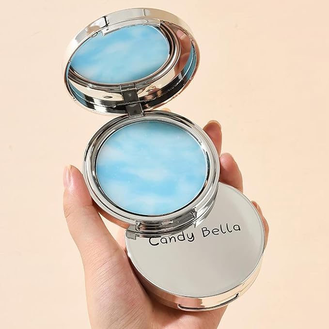Blue Matte Powder Oil Control Face Pressed Powder Jelly Pressed Powder Face Makeup Setting Powder, Chillab Polvo Compacto with Mini Powder Puff, for Silky Blurring Oil Control Long-Lasting Makeup-Velvo Beauty