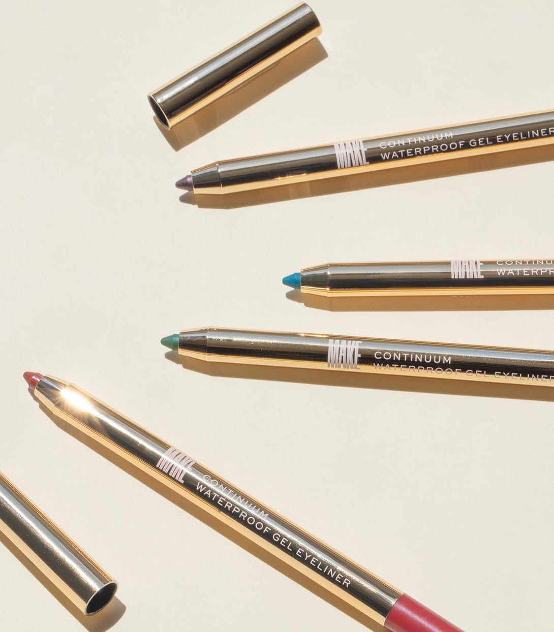 MAKE Beauty Continuum Waterproof Gel Eyeliner Pencil. Creamy, Pigmented Multi-Use, including Waterline with Built-in Sharpener and Blending Brush. Smudge-Proof Makeup. Shade - Celestial, Champagne-Velvo Beauty