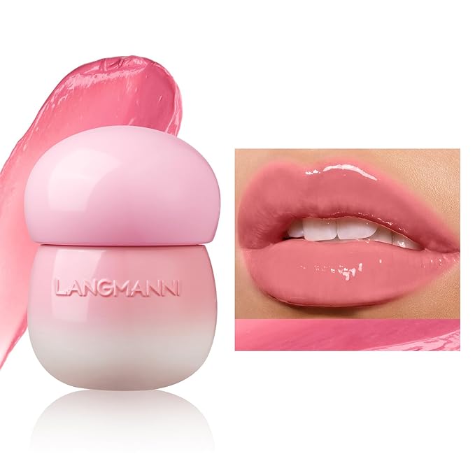 Glow Lip Balm Lipstick Long-Lasting Plumps Moisturizing Lip Gloss Lip Oil Mushroom Jar,Day & Night Lip Repair Hydrating Lip Mask Nourish & Hydrate Not Sticky Tinted Lip Balm (1# PINK)-Velvo Beauty