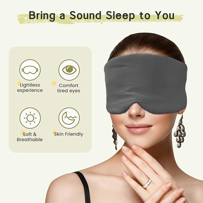 2pcs 100% Handmade Bamboo Sleeping Eye Mask for Women for Men,Night Masks,Organic Sleep Mask,Blockout Eye Mask for Sleeping,Large Size Adjustable (Apricot & Dark Grey)-Velvo Beauty