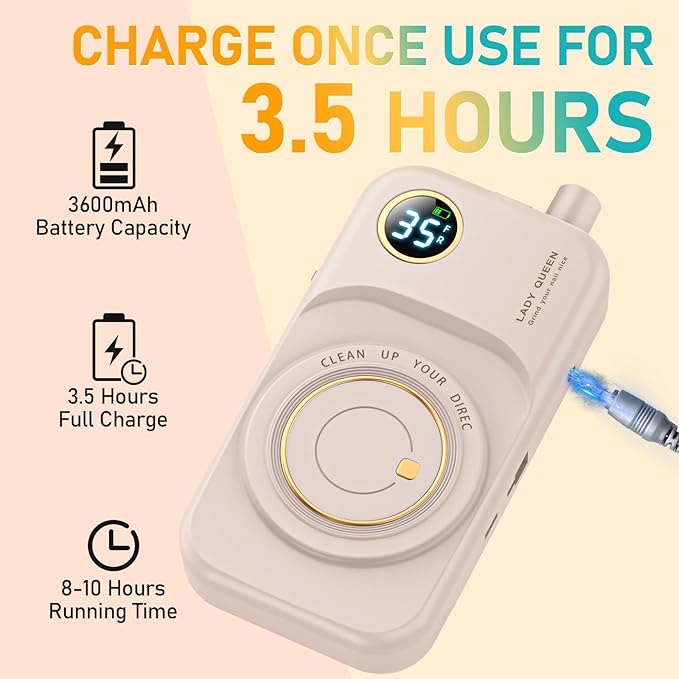 Portable Nail Drill Electric File: 35000RPM Professional Rechargeable Nail E File Machine,for Acrylic Nails Gel Polishing Removing, Cordless Efile with Bits Kit for Manicure Salon Home (Pink)-Velvo Beauty