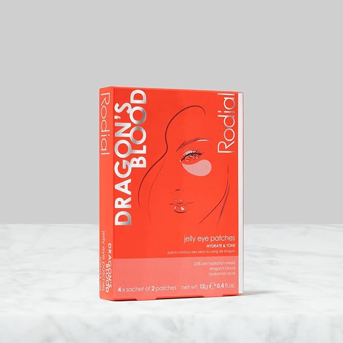 Rodial Dragon's Blood Jelly Eye Patches (4 Sachets), Elisticity and Firmness, Hyaluronic acid and Dragon's Blood for Plumping and Deep Hydration, Makeup Prep-Velvo Beauty