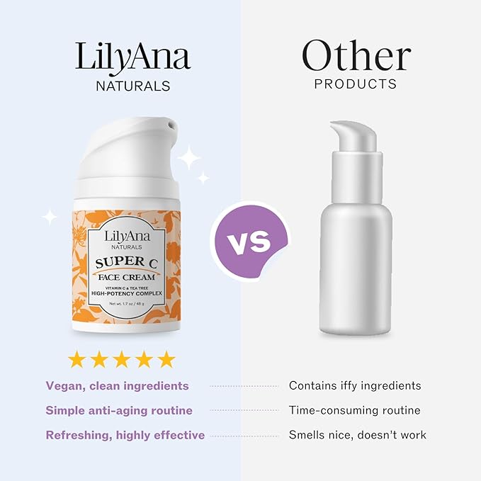 LilyAna Naturals Face and Neck Moisturizer for Women and Men - Moisturizer Face and Neck Cream for Dry Skin and Dark Spot Brightening (Super C, 1.7oz)-Velvo Beauty