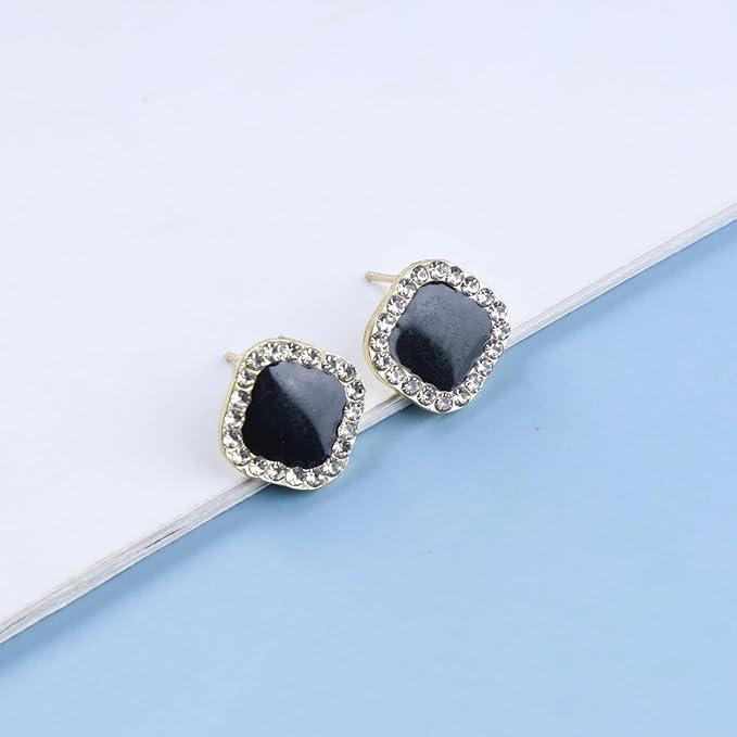 Vintage Black Square Crystal Earrings Black Cz Stud Earrings Rhinestone Diamond Earrings Geometric Onyx Earrings Jewelry for Women and Girls-Velvo Beauty