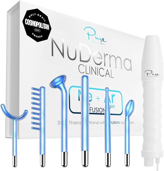 NuDerma Clinical Skin Therapy Wand - Portable Skin Therapy Machine w 6 Fusion Neon + Argon Wands – Anti Aging - Clarifying - Skin Tightening & Radiance - Wrinkle Reducing-Velvo Beauty