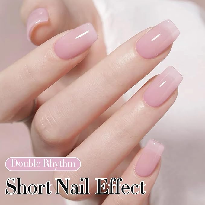 Double Rhythm Gel Polish Translucent Sheer Neutral Natural Light Milky Same Color Same Bottle 15ML Jelly Polish Art DIY at Home (Light Pink-A1381)-Velvo Beauty