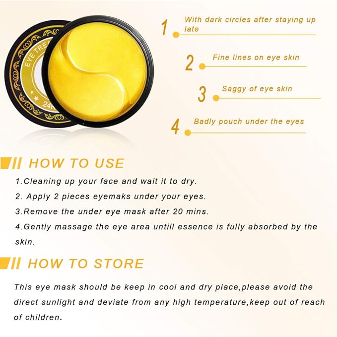 Under Eye Patches (30 Pairs Eye Gels) - Golden Eye Mask with Amino Acid & Collagen - Rejuvenating Treatment for Dark Circles, Puffy Eyes, Refreshing, Revitalizing, Travel, Wrinkles-Velvo Beauty