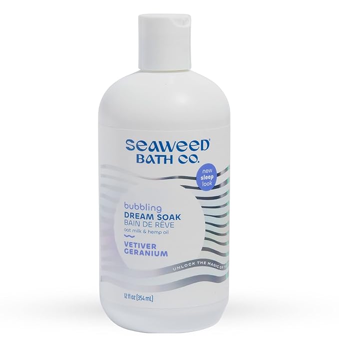 Seaweed Bath Co. Bubbling Dream Soak, Vetiver Geranium Scent, 12 Ounce, Sustainably Harvested Seaweed, Oat Milk, Hemp Oil-Velvo Beauty
