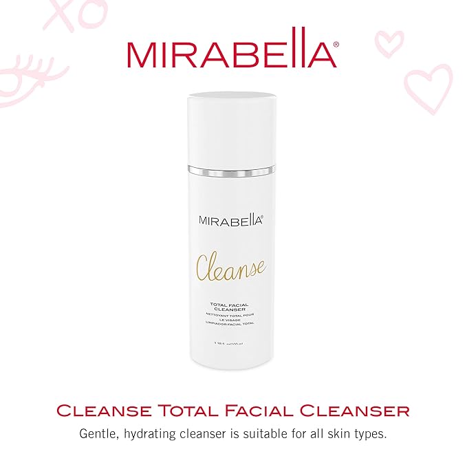 Mirabella Cleanse Total Facial Cleanser - Hydrating Gentle Cream Cleanser for All Skin Types - Face Cleanser & Makeup Remover - Face wash for Sensitive Skin & Oily Skin Formula-Velvo Beauty