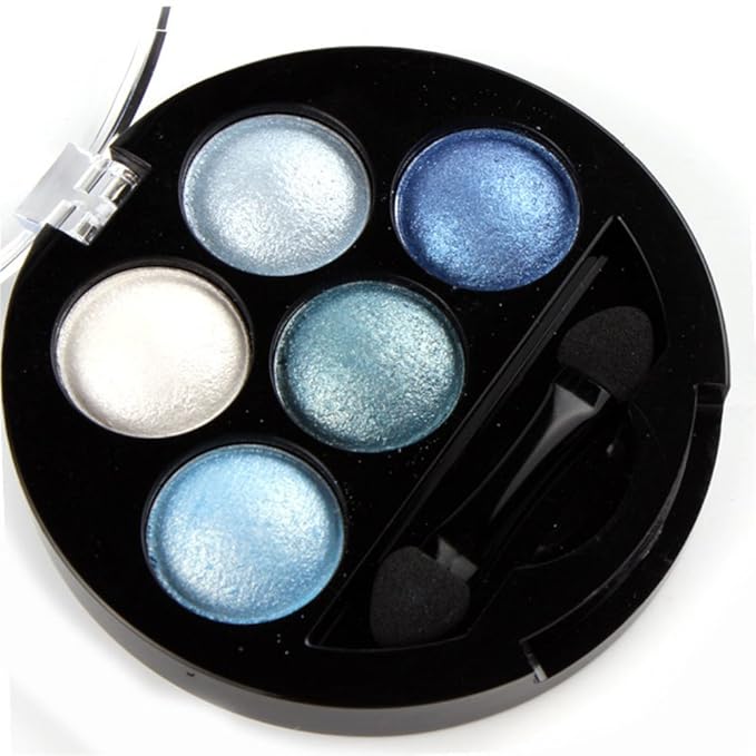 Mallofusa Portable 5 Colors Eye Shadow Palette Trendy Eyeshadow Powder Glitter Makeup Metallic Shimmer Charming Highlight Look (Ice Age) 4.7oz-Velvo Beauty