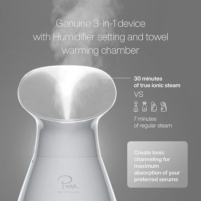 Pure Daily Care NanoSteamer Large 3-in-1 Nano Ionic Facial Steamer with Precise Temp Control - Humidifier - Unclogs Pores - Blackheads - Spa Quality - Bonus 5 Piece Stainless Steel Skin Kit (Silver)-Velvo Beauty