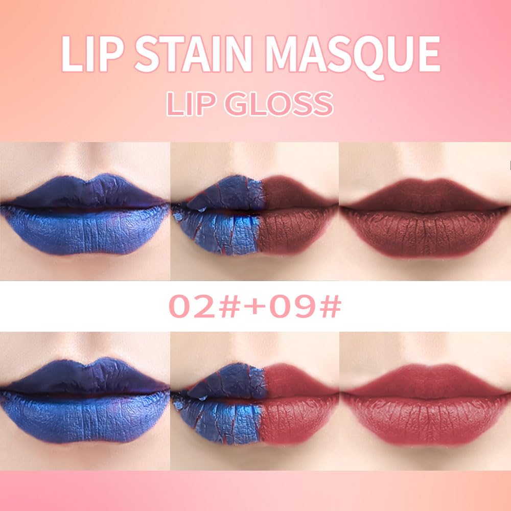 Lip Stain Peel Off Set–Long Lasting Waterproof Lip Tint, Smudge Proof Transfer Resistant Lip Stains Tattoo,High Pigment Matte Lip Color, Kiss Proof Peel Off Lip Stain Masque, Stay Lip Makeup 02+09-Velvo Beauty