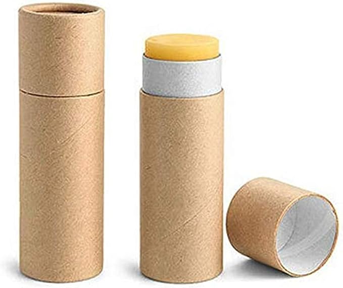 12 Pcs 0.3 Oz Paperboard Lip Balm Tubes 10ml Empty Cardboard Krafts Tubes Lipstick Tube Refillable Lip Gloss Container Solid Perfume Tubes Chapstick Container for DIY Cosmetic Samples Deodorant(Brown)-Velvo Beauty