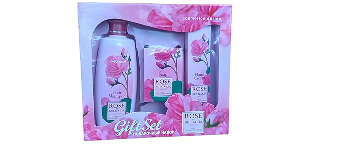 Gift set"Rose of Bulgaria" for WOMEN - HAIR SHAMPOO for Women, COSMETIC SOAP for Women, HAND CREAM with Rose Essential Oil and Rose Water-Velvo Beauty