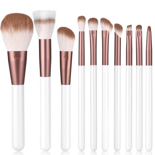 Makeup Brushes Set With Case 10Pcs White Makeup Brush Kit Foundation Eyeshadow Powder Blending Kabuki Eyebrow Eyelash Brushes Cosmetic Brush Travel Kit Gift (White+Brown)-Velvo Beauty