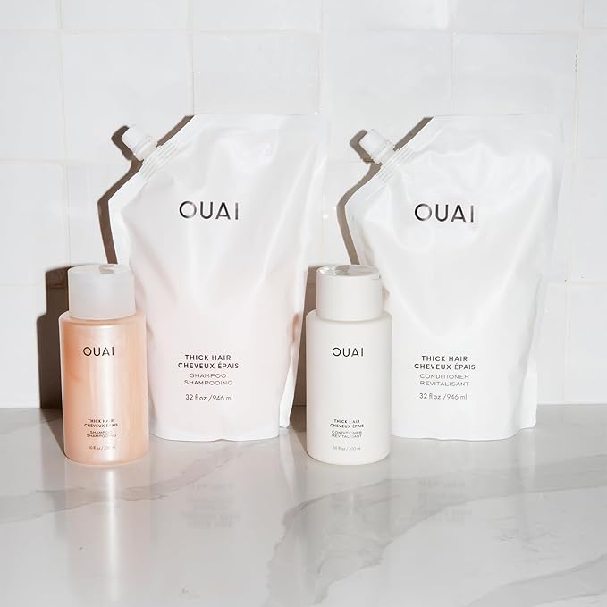 OUAI Thick Shampoo Refill - Moisturizing Shampoo with Keratin, Marshmallow Root, Shea Butter & Avocado Oil for Thick Hair - Strengthens & Hydrates - Paraben, Phthalate & Sulfate Free (32 Fl Oz)-Velvo Beauty