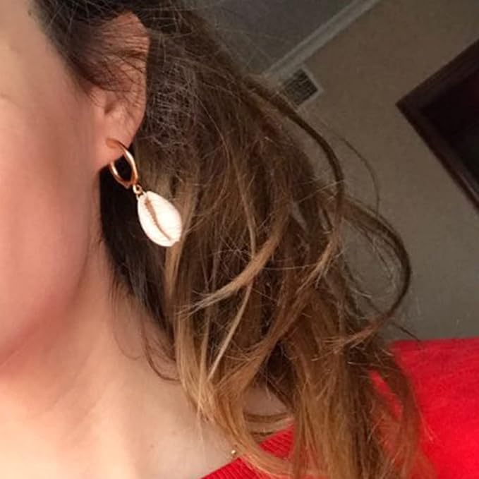 Natural Cowrie Shell Earrings Gold Boho Dangle Shell Drop Pendant Wedding Earrings Summer Beach Earrings Bridal Jewelry Gifts for Women and Girls-Velvo Beauty