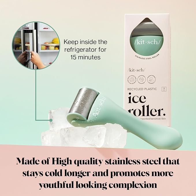 Kitsch Ice Roller for Face – Stainless Steel Face Ice Roller to Reduce Puffiness, Redness & Headaches – Cooling Facial Roller for Skin Care, Irritation Relief & Spa-Like Experience at Home - Mint-Velvo Beauty