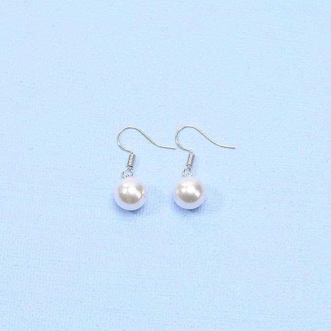 Boho Pearl Hook Earrings Freshwater Pearl Drop Earrings Silver Round Dangle Earrings Bridal Earrings Jewelry for Women and Girls Bridesmaid Gifts-Velvo Beauty