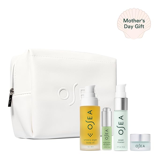OSEA Bestsellers Discovery Skincare Set - 4-piece Skin Care Set - Vegan Leather Pouch, Body Oil, Face Cleanser, Water Cream, & Hyaluronic Acid Serum - Clean Beauty Travel Set - Ideal for Beauty Gifts-Velvo Beauty