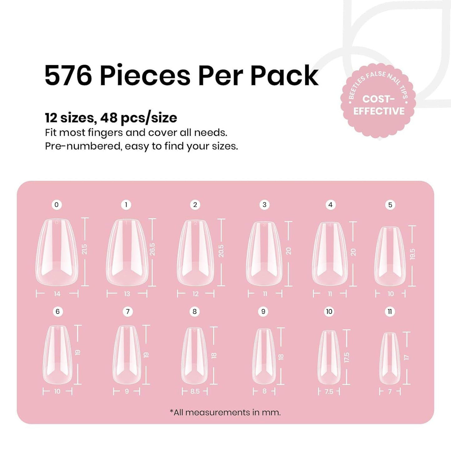 Beetles Short Coffin Nail Tips 576 PCS Half Matte Pre-shape Short Coffin Fake Nails 12 Sizes Full Cover Acrylic False Nails Nail Extension DIY Manicure Gifts for Women-Velvo Beauty