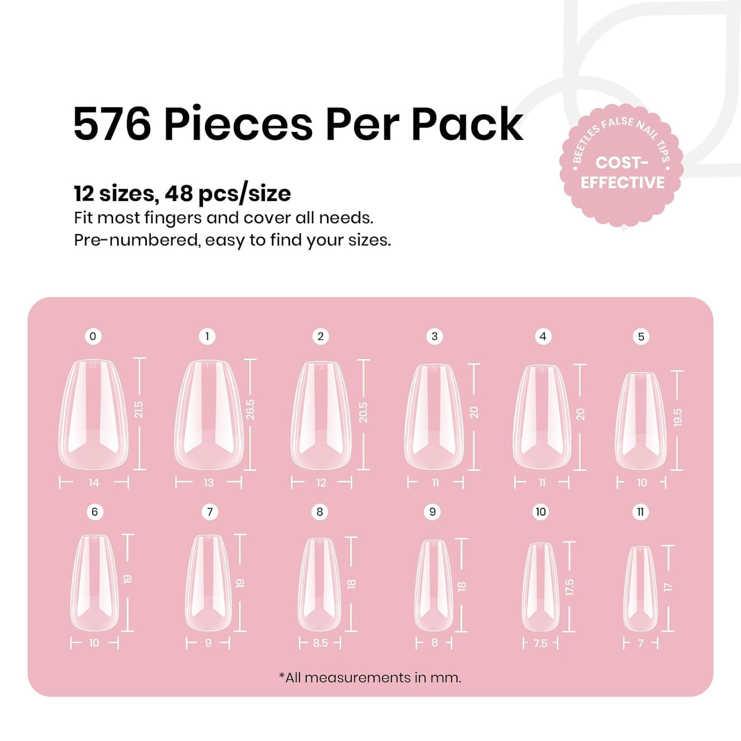Beetles Short Coffin Nail Tips 576 PCS Half Matte Pre-shape Short Coffin Fake Nails 12 Sizes Full Cover Acrylic False Nails Nail Extension DIY Manicure Gifts for Women-Velvo Beauty