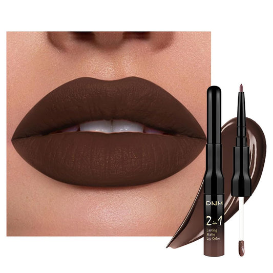 evpct 1Pcs Dark Deep Brown Chocolate Matte Lip Liner and Liquid Lipstick Stain Makeup Set for women, Long Lasting Smudge Proof Lipstick labiales matte mate larga duracion listip 24 hours originales,06-Velvo Beauty