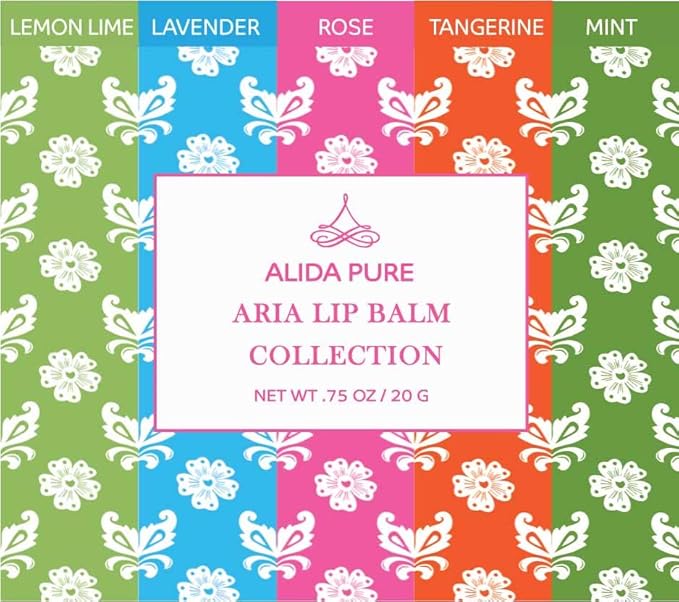 Aria Lip Balm Collection, Vegan Lip Balm Set, Beeswax Free, with Avocado Oil, Organic Jojoba Oil, and Vitamin E, Natural Moisturizer for Dry, Chapped Lips, 5 Tube Set-Velvo Beauty