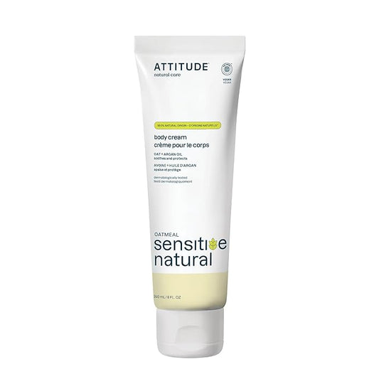 ATTITUDE Body Cream for Sensitive Skin with Oat, EWG Verified, Dermatologically Tested, Vegan, Argan Oil, 8 Fl Oz-Velvo Beauty