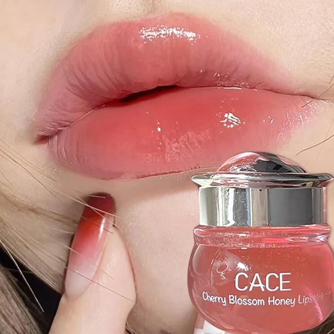 Moisturizing Cherry Blossom Honey Lip Oil Lipsticks,Hydrating Propolis Lip Sleeping Mask,Cherry Lip Balm Honey Pot Lip Mask, Prevent Dry&Cracked, Nourishing Repair Dry Crack Lipblam Lips Care-Velvo Beauty
