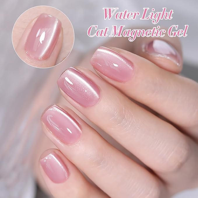 Born Pretty Magnetic Gel Nail Polish Water Light Cat Magnetic Eye Jelly Pink Glass Crystal Gel Polish Glitter Shimmer Auroras Nail Polish LED Nail Art Manicure Kit 6PCS-Velvo Beauty