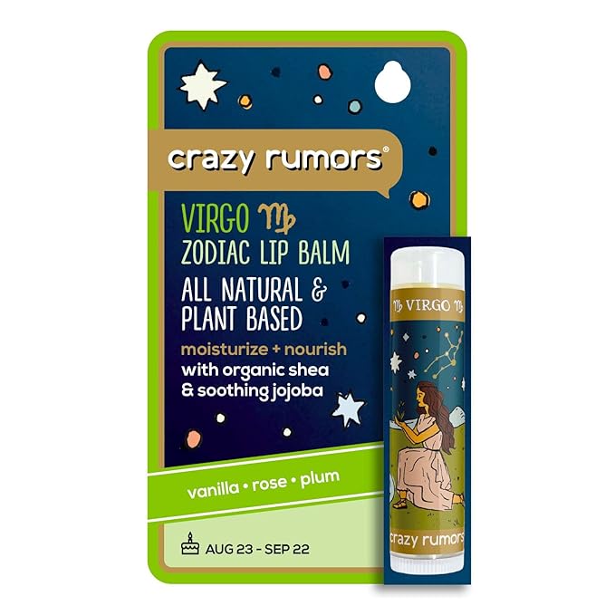 Crazy Rumors Virgo Zodiac All Natural, Plant Based Lip Balm to Moisturize and Nourish your Lips - Earth Blend (Sweet Vanilla, Fragrant Rose and Plum)-Velvo Beauty