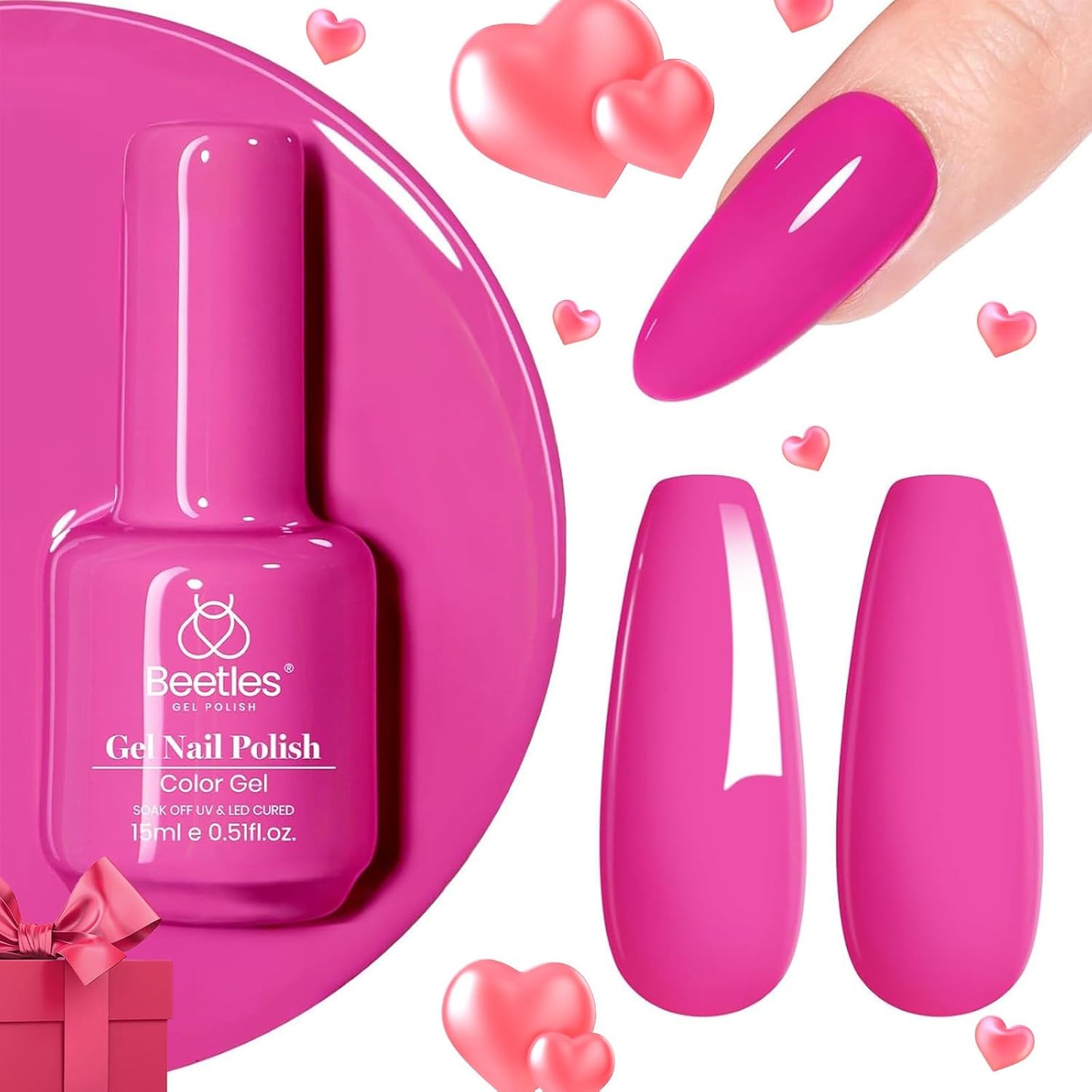 Beetles Hot Pink Gel Nail Polish, 1Pcs 15ml Cosmos Bouquet Pink Gel Polish Soak Off Uv Nail Lamp Needed Nail Art Manicure for Women-Velvo Beauty