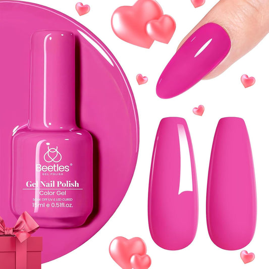 Beetles Hot Pink Gel Nail Polish, 1Pcs 15ml Cosmos Bouquet Pink Gel Polish Soak Off Uv Nail Lamp Needed Nail Art Manicure for Women-Velvo Beauty