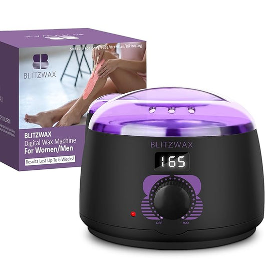 BLITZWAX Brazilian and Bikini Wax Pot for Women, Hard Waxing Warmer for Face, Legs and Body, At Home Hair Removal Machine, Beginner Friendly, Digital Fast Heating, 16oz Capacity-Velvo Beauty