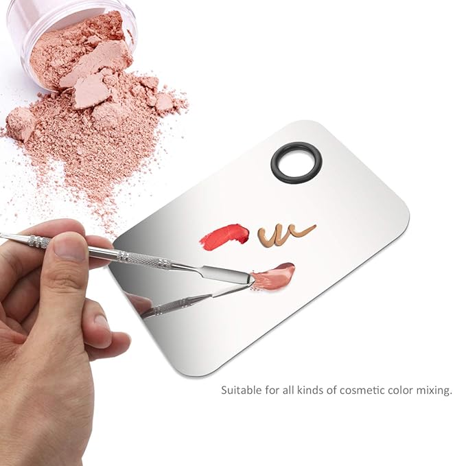 Makeup Palette, Stainless Steel Cosmetic Makeup Palette Professional Cosmetic Mixing Makeup Palette with Spatula Tool 6x4-Velvo Beauty