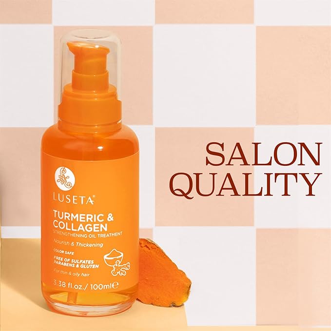Luseta Turmeric & Collagen Hair Serum for Damaged and Thining Hair, Strengthening Oil Treatment Preventing breakage for Women and Men Adding Shine 3.38oz-Velvo Beauty