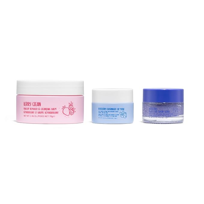 W7 Very Berry Clean - Makeup Cleansing Balm, Lip Mask & Scrub Trio - Gentle Makeup Remover & Overnight Lip Care Set-Velvo Beauty