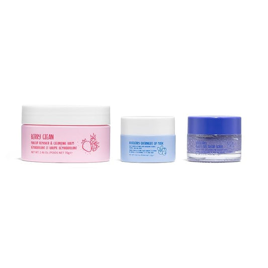 W7 Very Berry Clean - Makeup Cleansing Balm, Lip Mask & Scrub Trio - Gentle Makeup Remover & Overnight Lip Care Set-Velvo Beauty