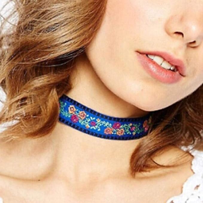 Boho Necklace Flower Choker Necklace Leaves Chain Necklace Jewelry for Women and Girls (Blue)-Velvo Beauty