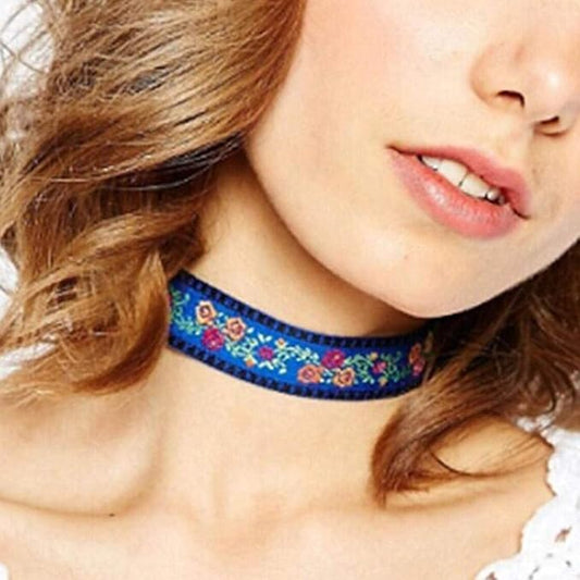 Boho Necklace Flower Choker Necklace Leaves Chain Necklace Jewelry for Women and Girls (Blue)-Velvo Beauty