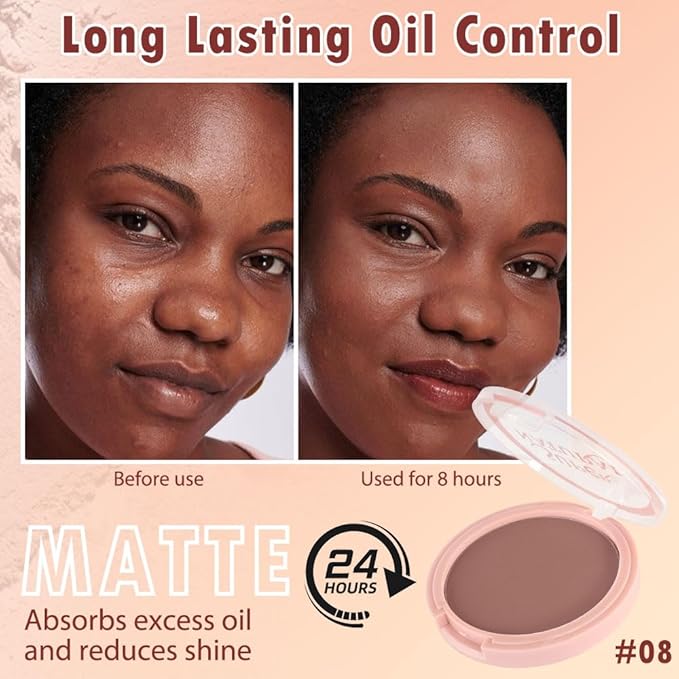 Oil Control Face Pressed Powder, Matte powder setting powder, long-lasting and waterproof loose powder, Flawless Lightweight Face Cosmetics, Cruelty-free, (08, 1 Pcs)-Velvo Beauty