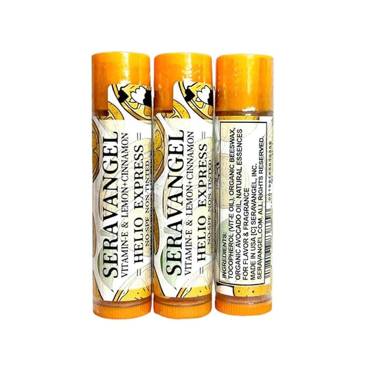 Helio Express Lip Moisturizing Balm, Vitamin E, Lemon + Cinnamon Flavor, Beeswax, 100% Natural, No SPF, Non-Tinted, 3 Pack-Velvo Beauty