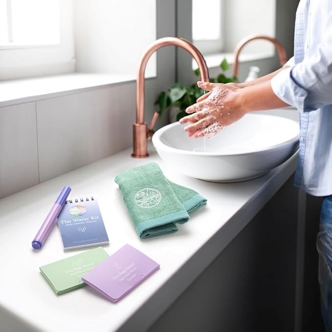 The Water Kit by Two Sage Sisters - Self Care Kit with Soap Sheets, Notebook, Marker, and Washcloth, Bath Shower Sets for Meditation and Relaxation, Mini Spa Kit Self Care Box for Women and Men-Velvo Beauty