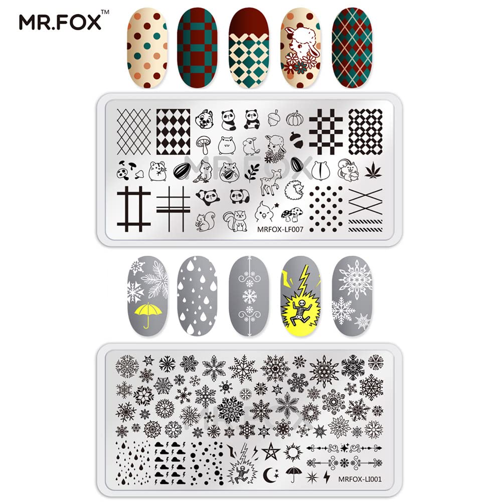 MRFOX Nail Print Board Set Christmas Snow and Lightning Theme Pattern Leaf Nail Art DIY Stamping Template-Velvo Beauty