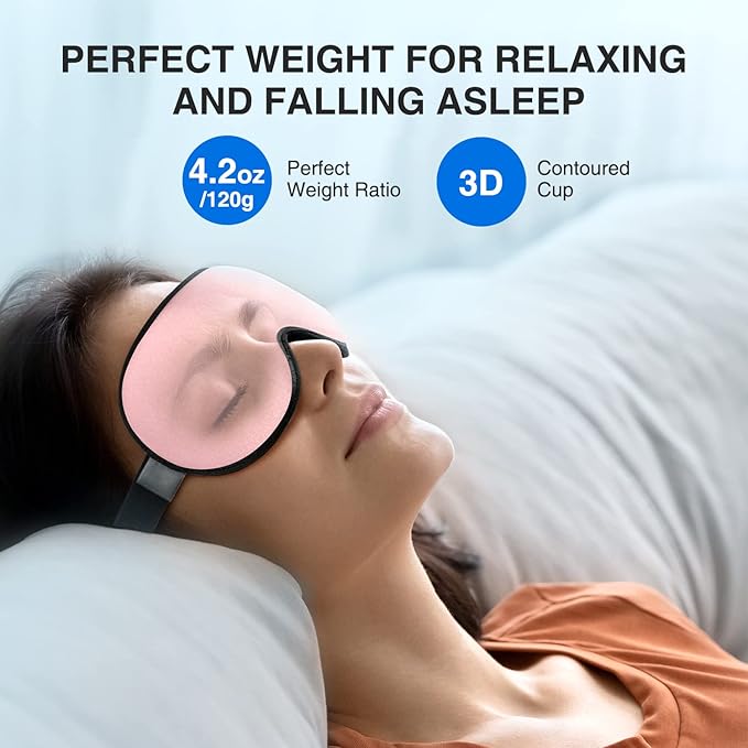 YFONG Weighted Sleep Mask, Women Men 3D Eye Mask Blocking Lights Sleeping Mask (4.2oz/120g), Pressure Relief Night Sleep Eye Mask with Adjustable Strap, Eye Cover Blindfold for Travel Nap Yoga, Pink-Velvo Beauty