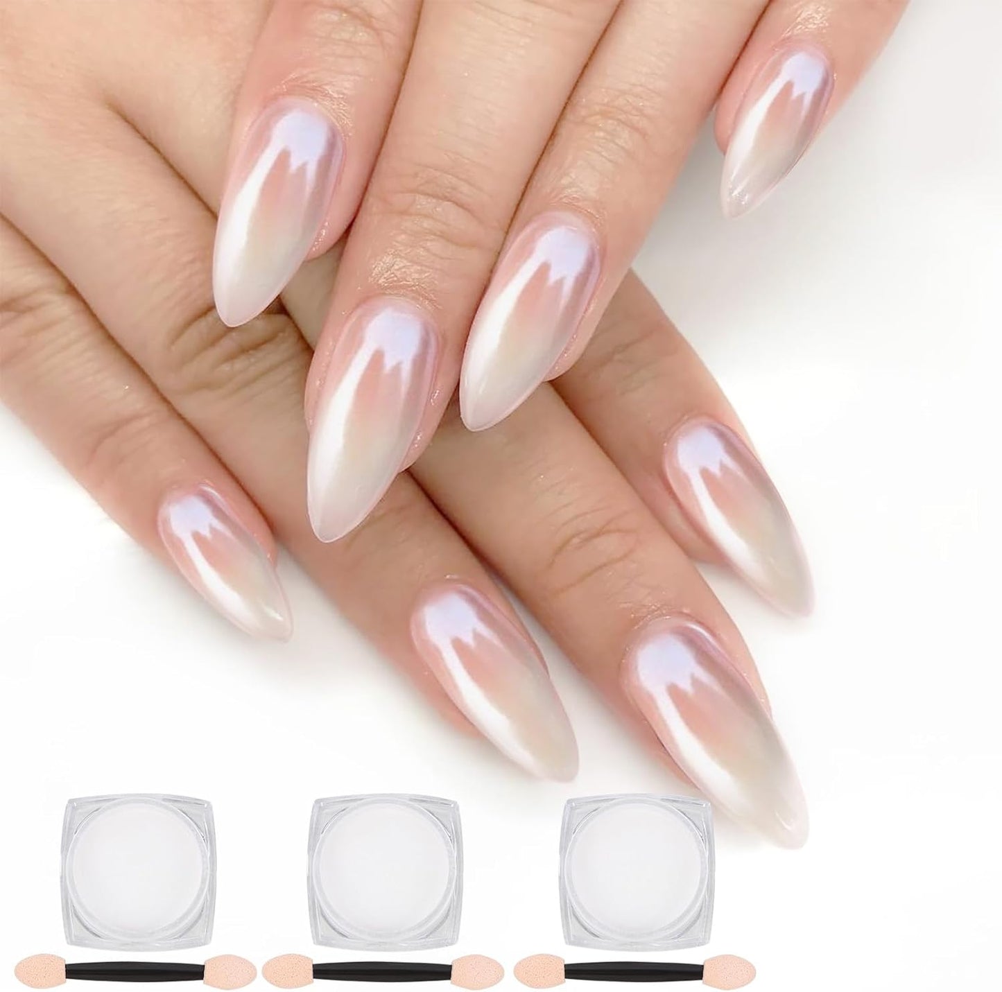 Artdone 3PCS White Pearl Chrome Nail Powder,Iridescent Aurora Powder Metallic Mirror Effect Pigment Pearlescent Mermaid Pigmen for Nail Art Manicure Decoration Sets-Velvo Beauty