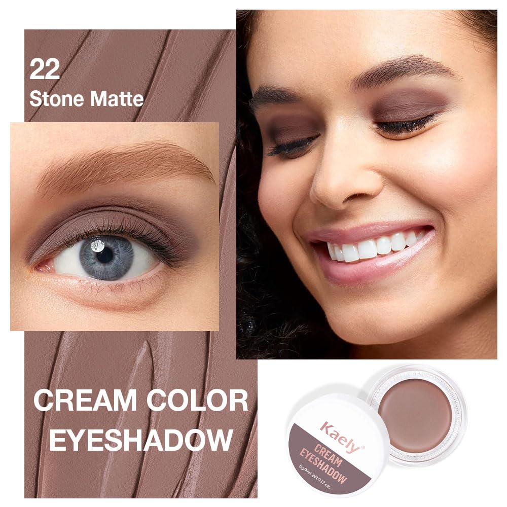 Kaely Single Cream Eyeshadow Pot, Stone Matte Eye Shadow for Older Women High Pigmented Waterproof, Natural Eyeshadow Palette Makeup Brightener, sombras en crema para ojos, Blendable, 22-Velvo Beauty