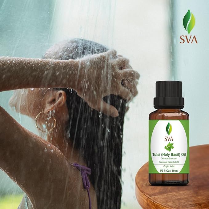 SVA Holy Tulsi Essential Oil – 1/3 Fl Oz – 100% Natural Tulsi Oil - for Diffuser, Hair Care, Face, Skin Care, Aromatherapy, Scalp and Body Massage, Soap and Candle Making-Velvo Beauty